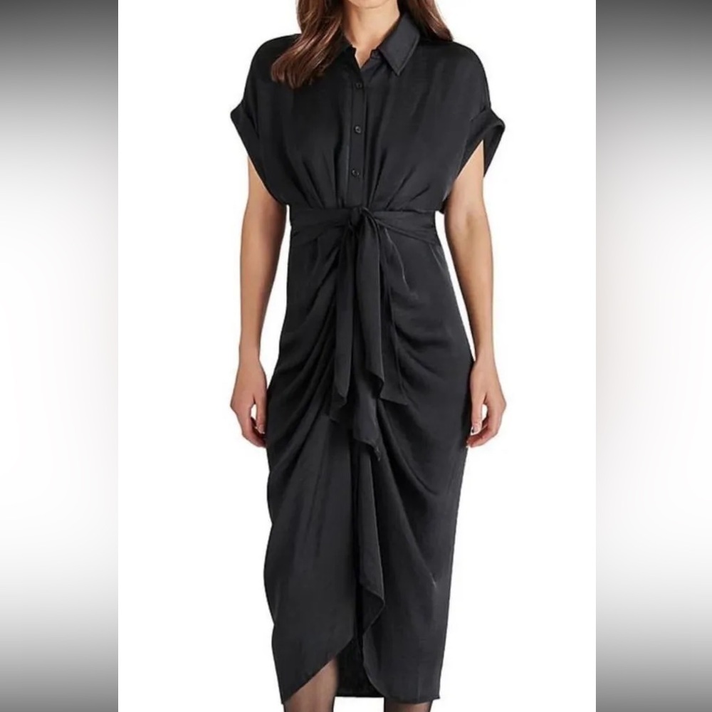 Steve Madden Black Ruched Midi Dress